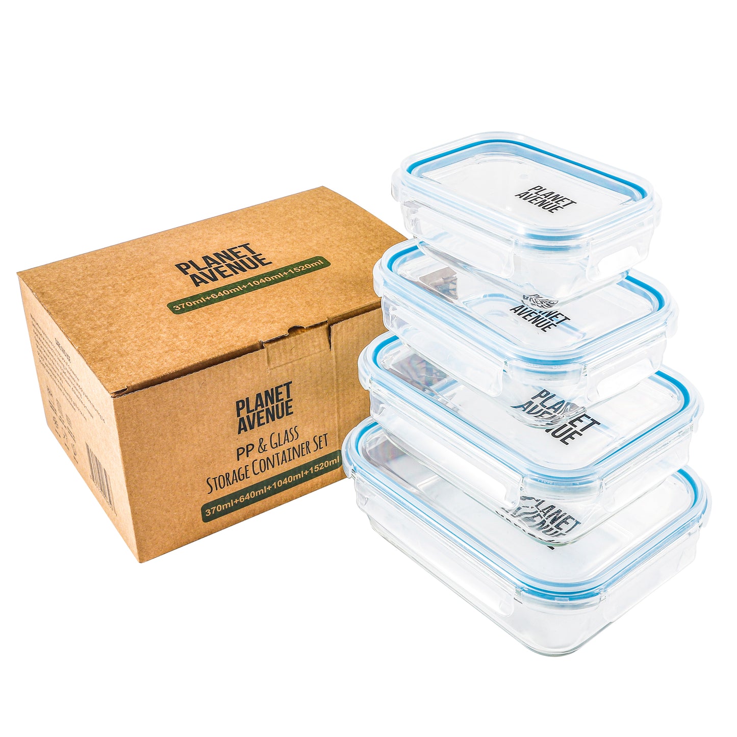 Glass Food Storage Containers with Lids, Glass Meal Prep Containers, PLANET AVENUE, 8-Package, Freezer Microwave Dishwasher Safe