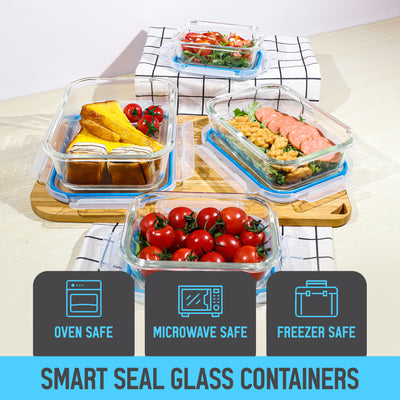 Glass Food Storage Containers with Lids, Glass Meal Prep Containers, PLANET AVENUE, 8-Package, Freezer Microwave Dishwasher Safe