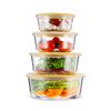 Glass Containers with Bamboo Lids, Meal-Prep Food Storage Containers of Varying Sizes, Non-Plastic Food Storage, Microwave, Dishwasher, & Freezer Safe, Round, 4 Pieces by Planet Avenue