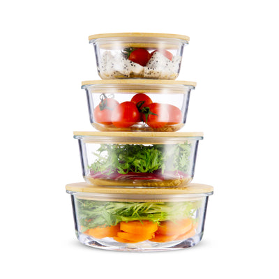 TIBLEN 4-Pack Glass Food Storage Containers with Bamboo Lids, Meal Prep Ecofriendly Containers with Lids for Kitchen, Home Use, Safe for Microwave