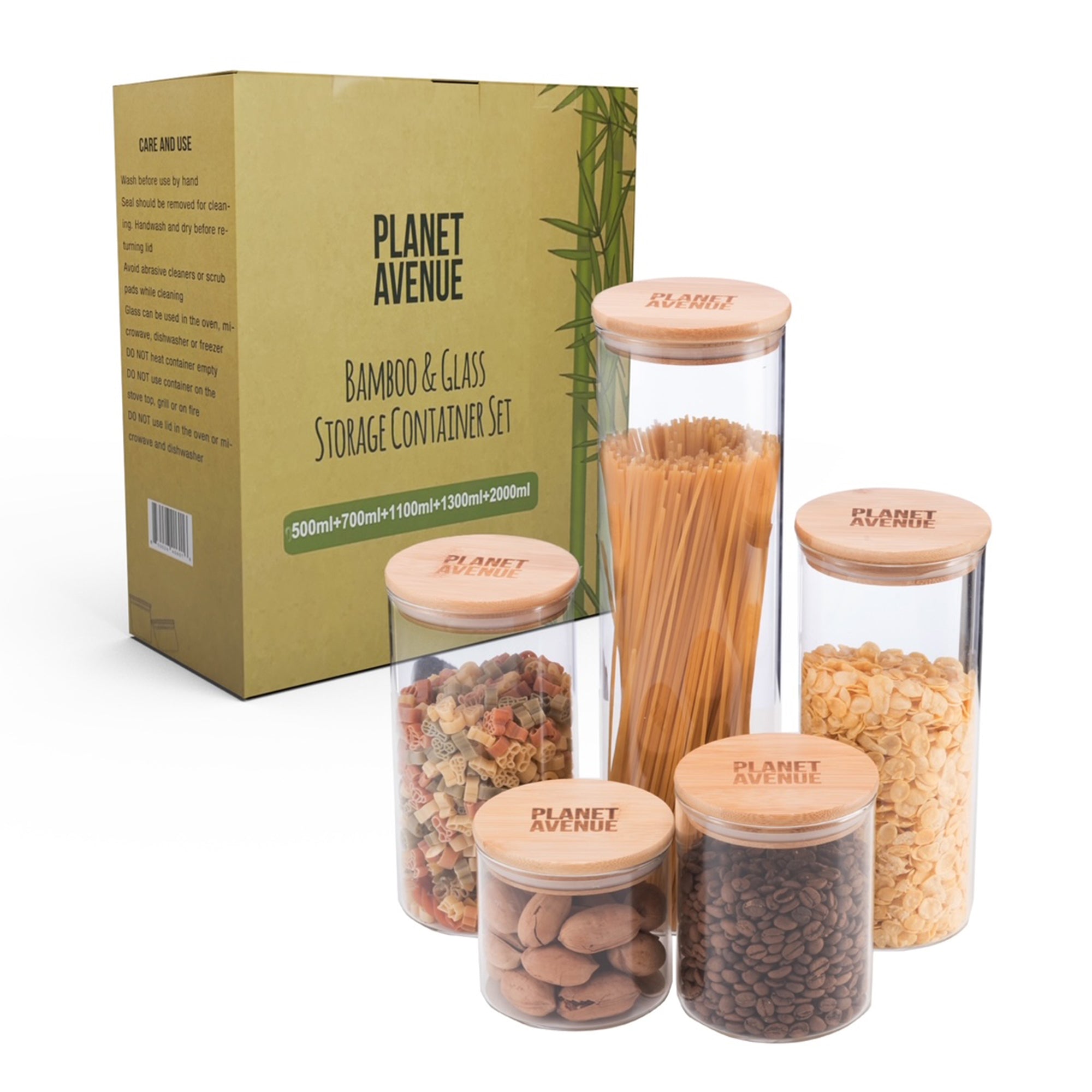 PLANET AVENUE Ecofriendly Glass Containers, Storage Container with Lid,  Glass Container with Bamboo Lid, Meal Prep Sets with Lids, Airtight Food