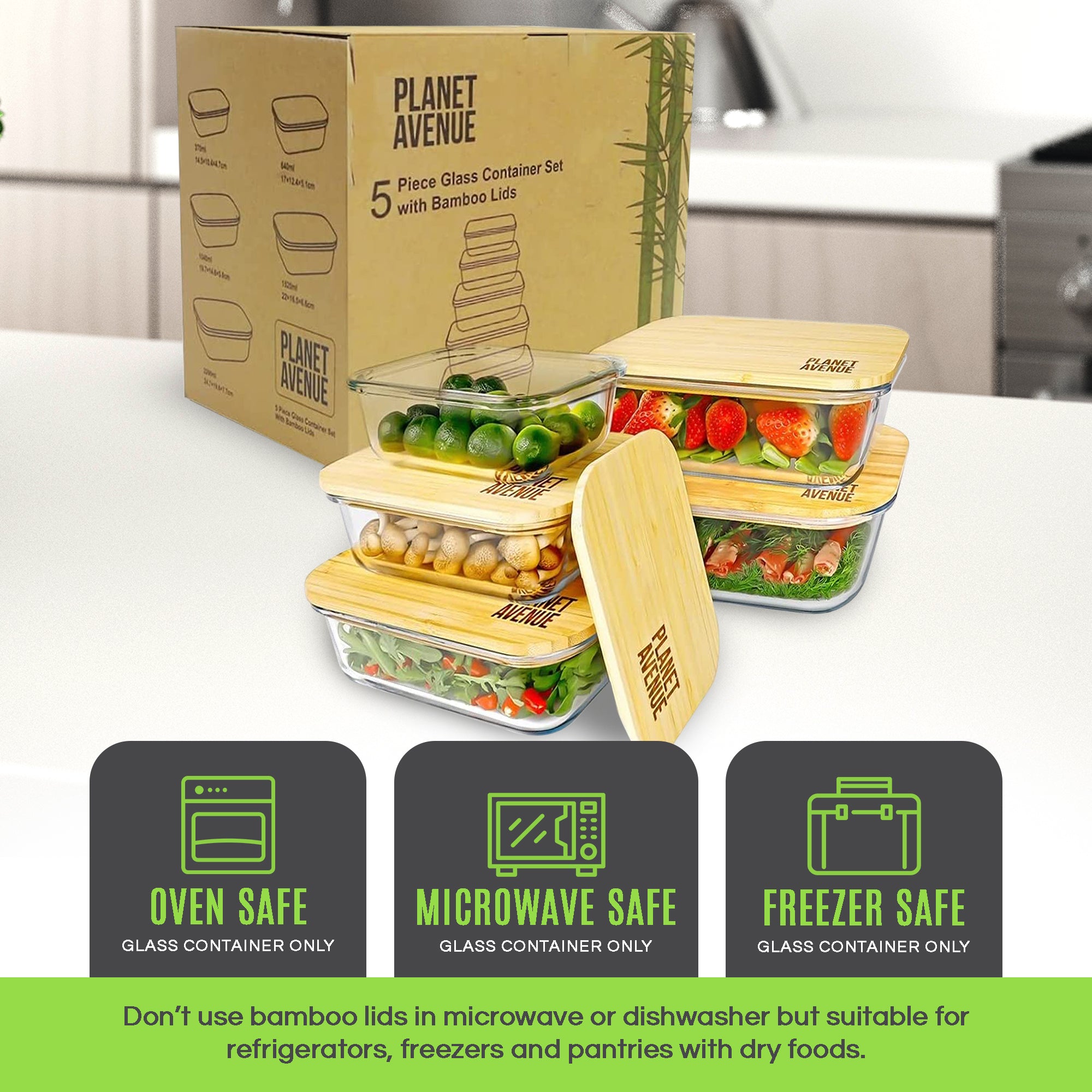Glass Food Storage Containers with Lids (Bamboo) Set of 5. Bonus 6 Silicone  Stretch Lids. BPA Free, Plastic Free & Eco Friendly Food Storage. Glass Meal  Prep Containers for Lunch and Leftovers.
